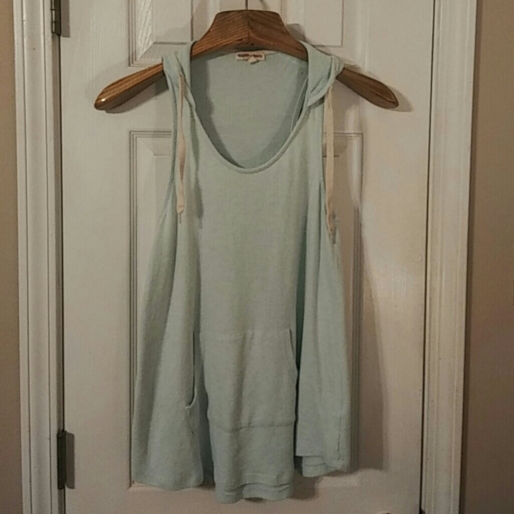 Light aqua blue sleeveless racerback hoodie top